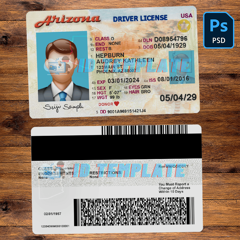 Arizona Driver License PSD Template Driving License Template