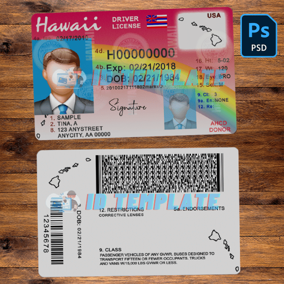 Hawaii Driving license Template