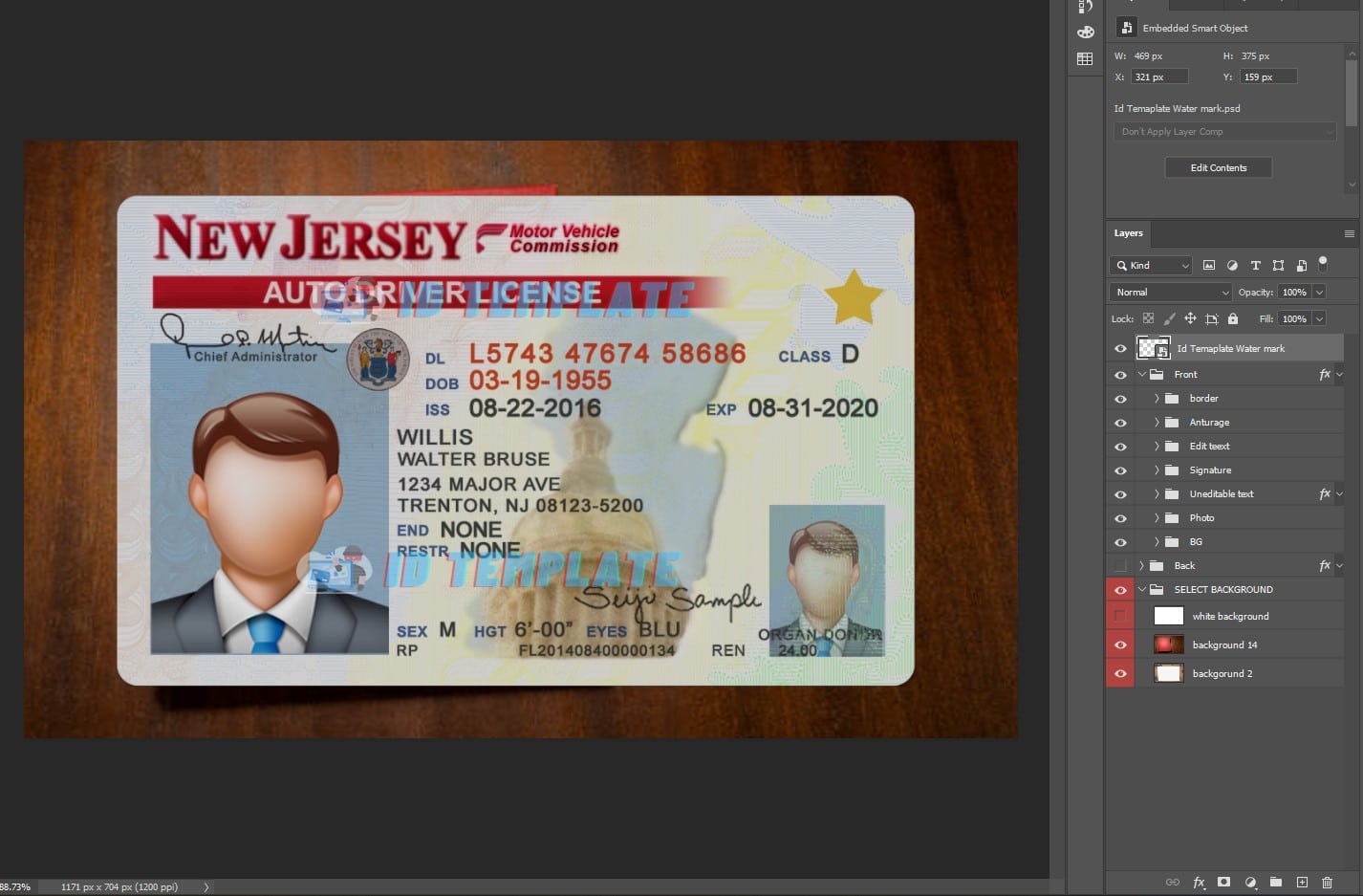 New Jersey Driving License PSD Template | Driving license Template