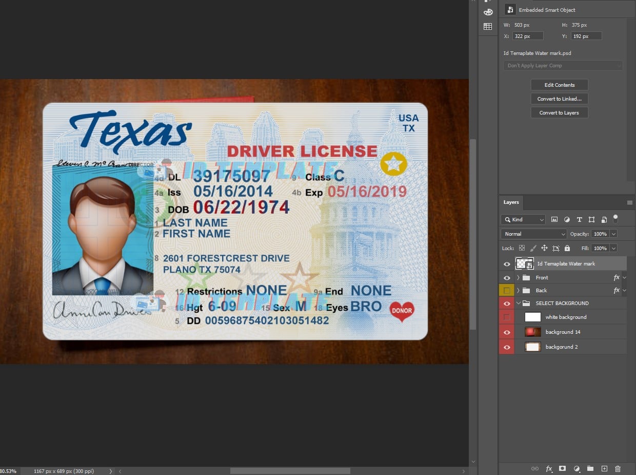 USA Texas Driving License PSD Template