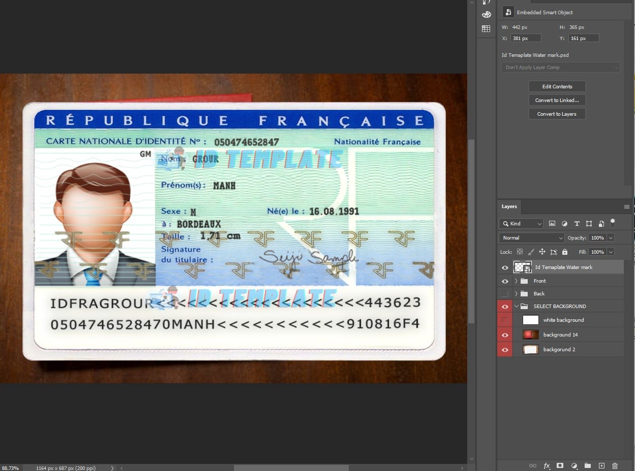 France ID Card PSD Template