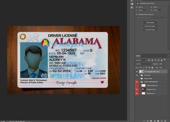 Alabama Driver license PSD Template