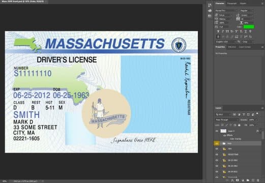 Massachusetts Driving License PSD Template
