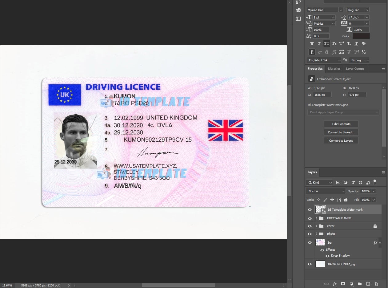 United Kingdom driving license PSD Template