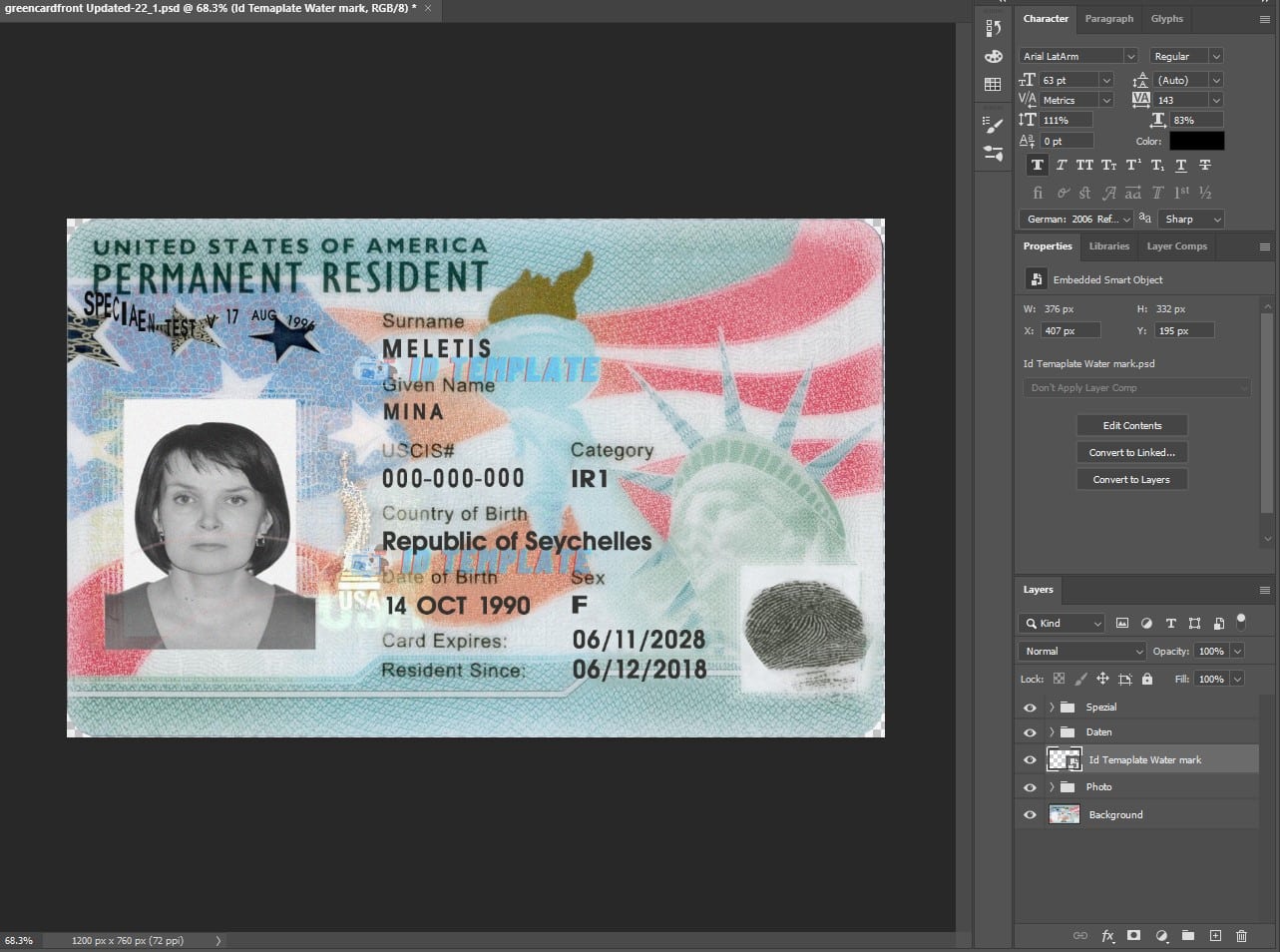 Buy High-Quality USA Green Card PSD Template Online