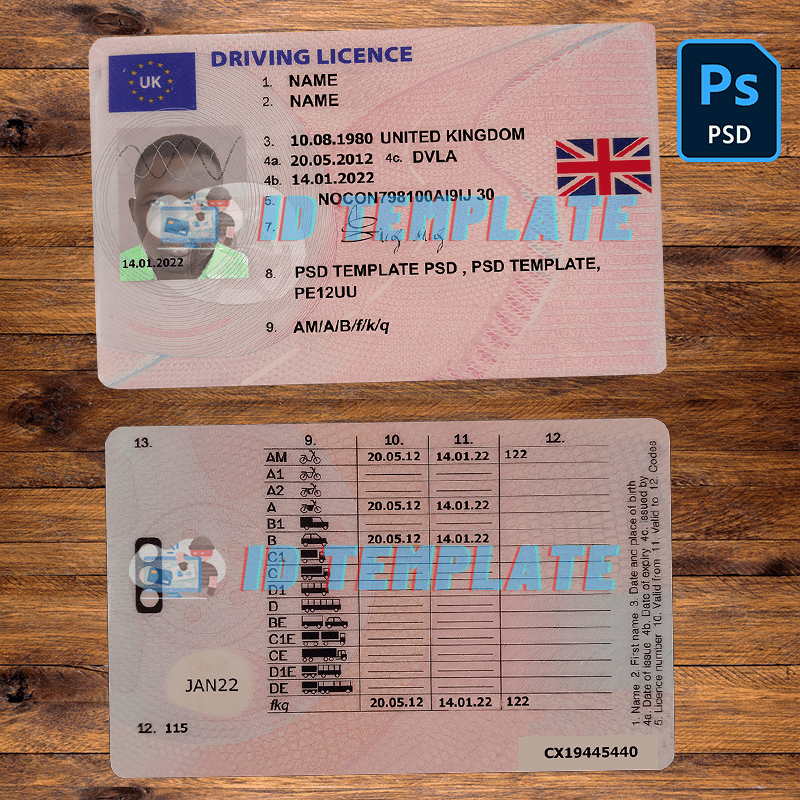 United Kingdom driving license Template
