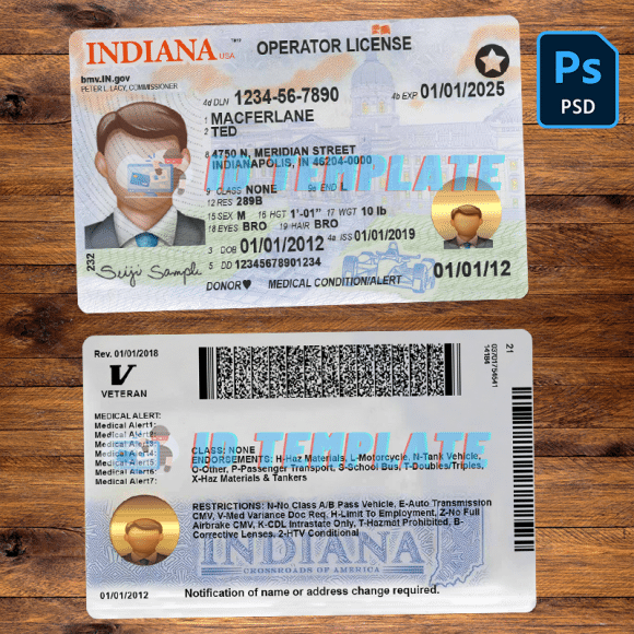 Indiana Driving license Template