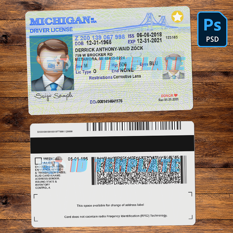 Michigan Driving License PSD Template Driving License Template