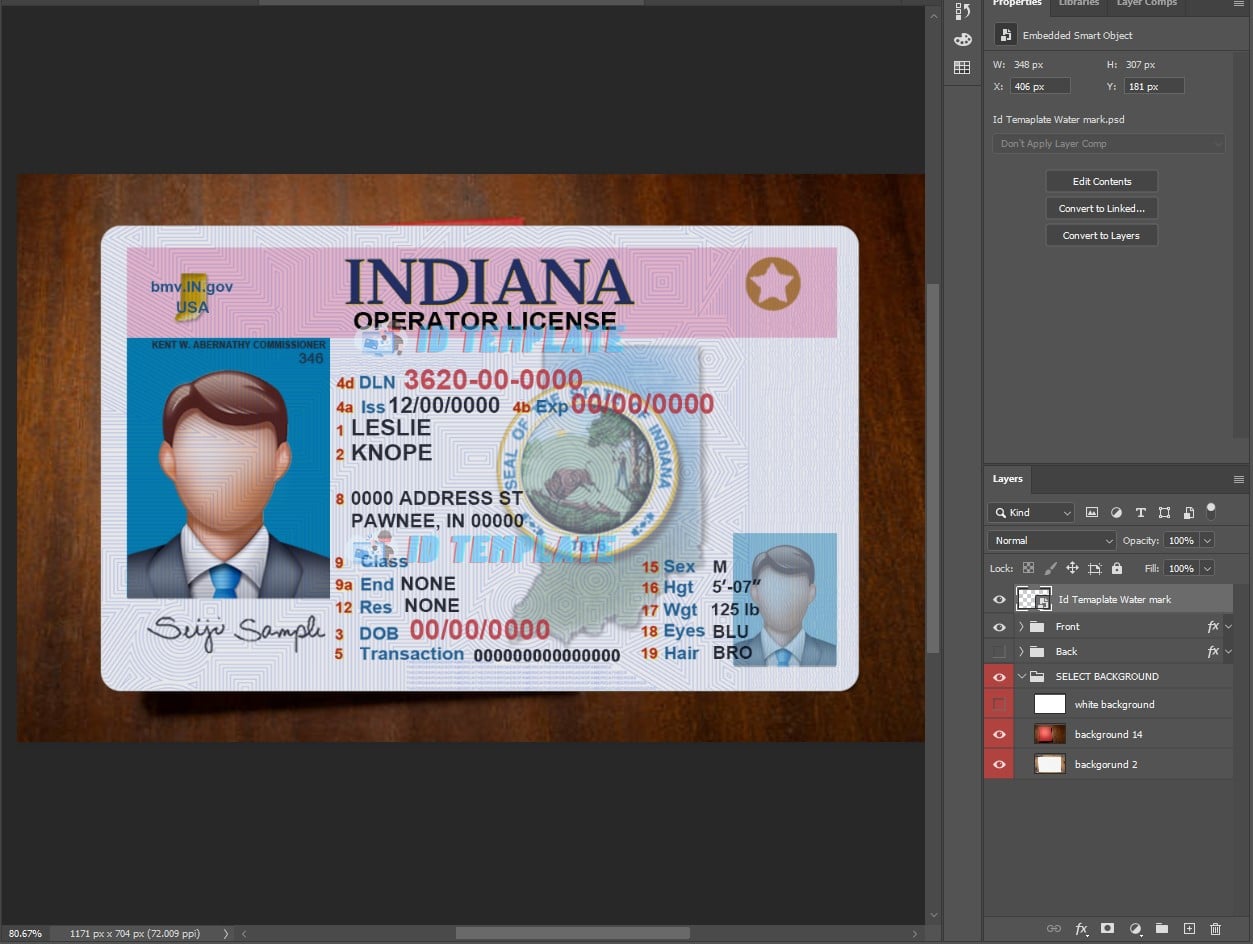 Indiana Driving license PSD Template Old