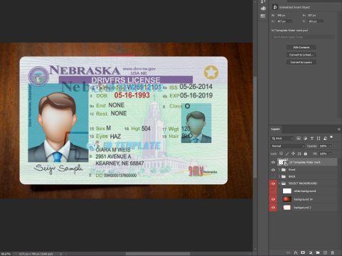 Nebraska Driving license PSD Template