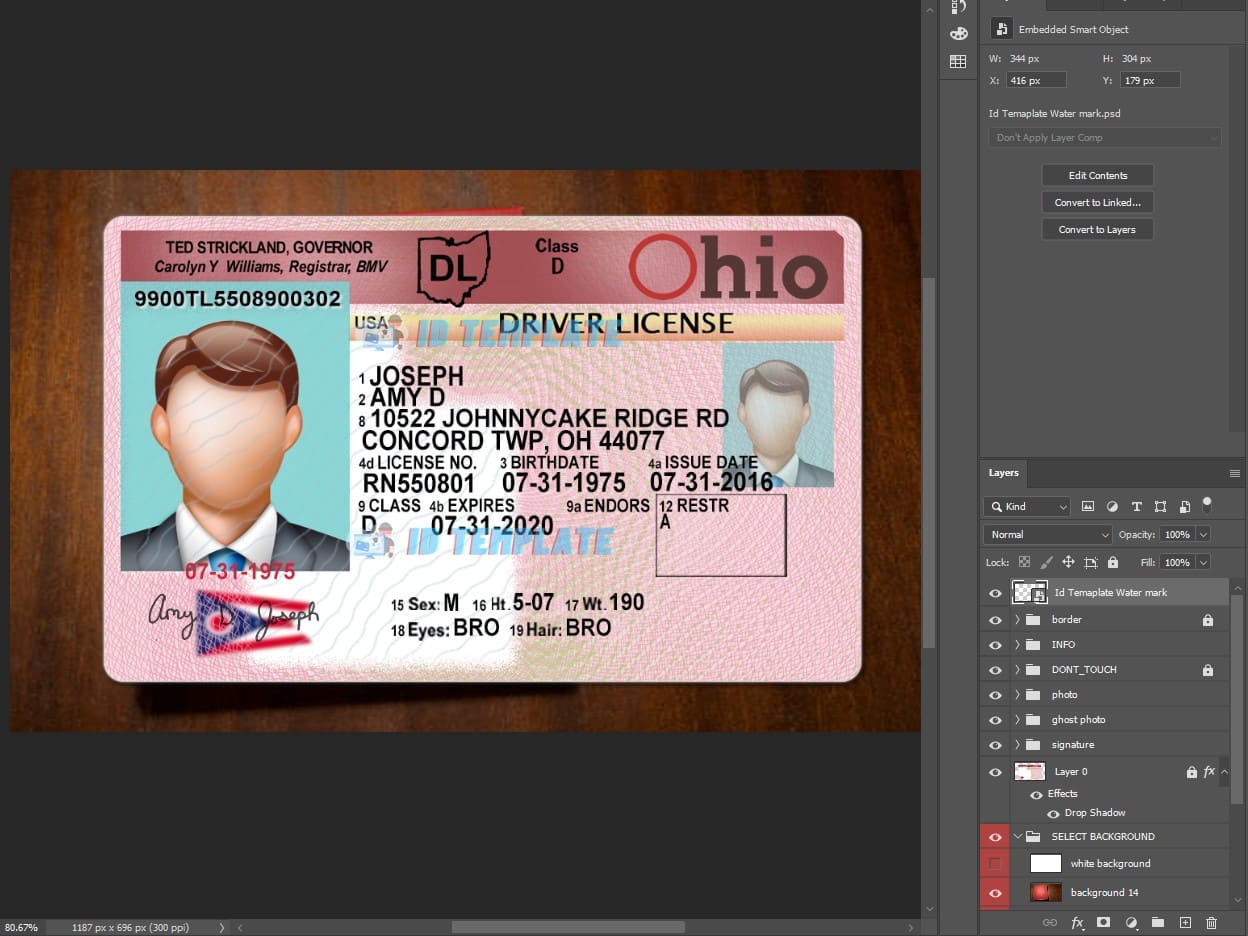Ohio Driving license PSD Template Old