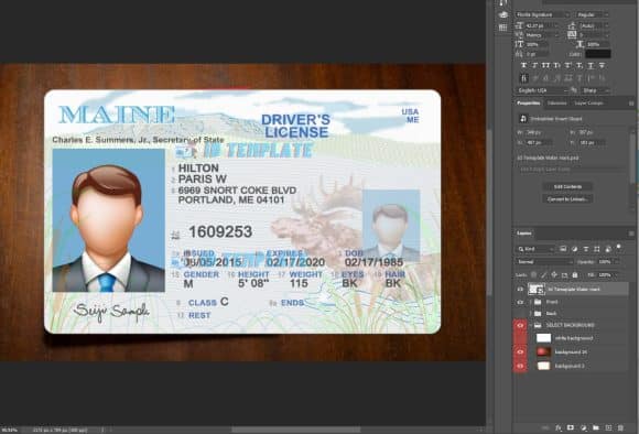 Maine Driving license PSD Template Old