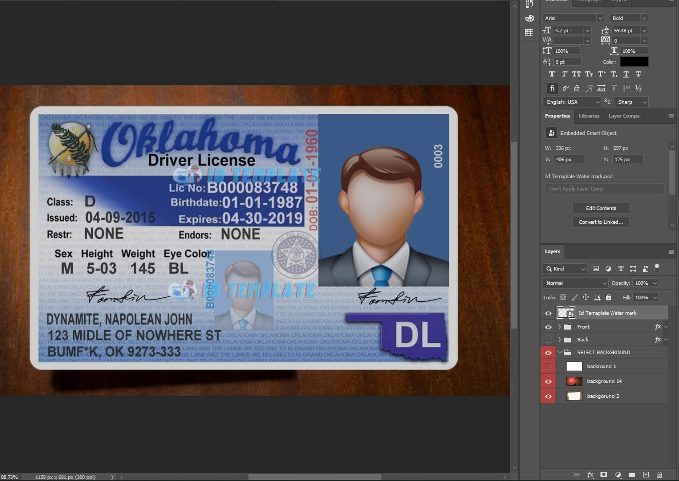 Oklahoma Driving license Template Old