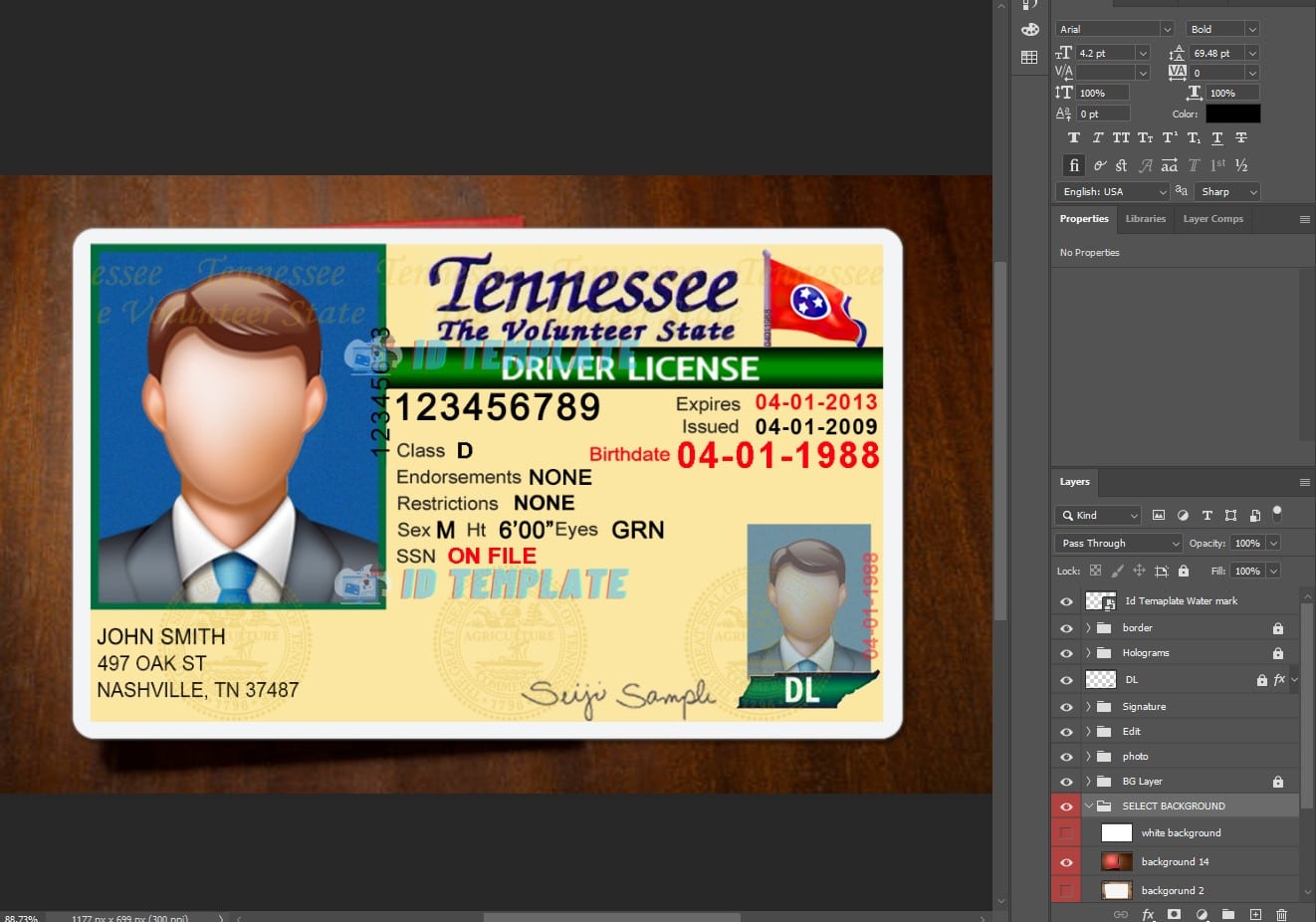 Tennessee Driving license PSD Template Old