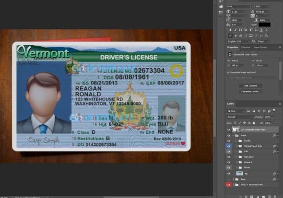 Vermont Driving license PSD Template Old