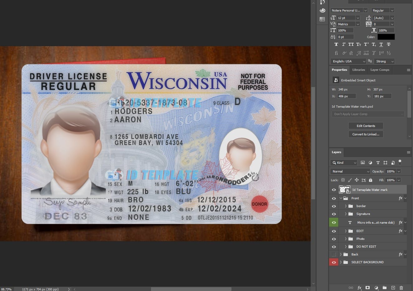 Wisconsin Driving license PSD Template