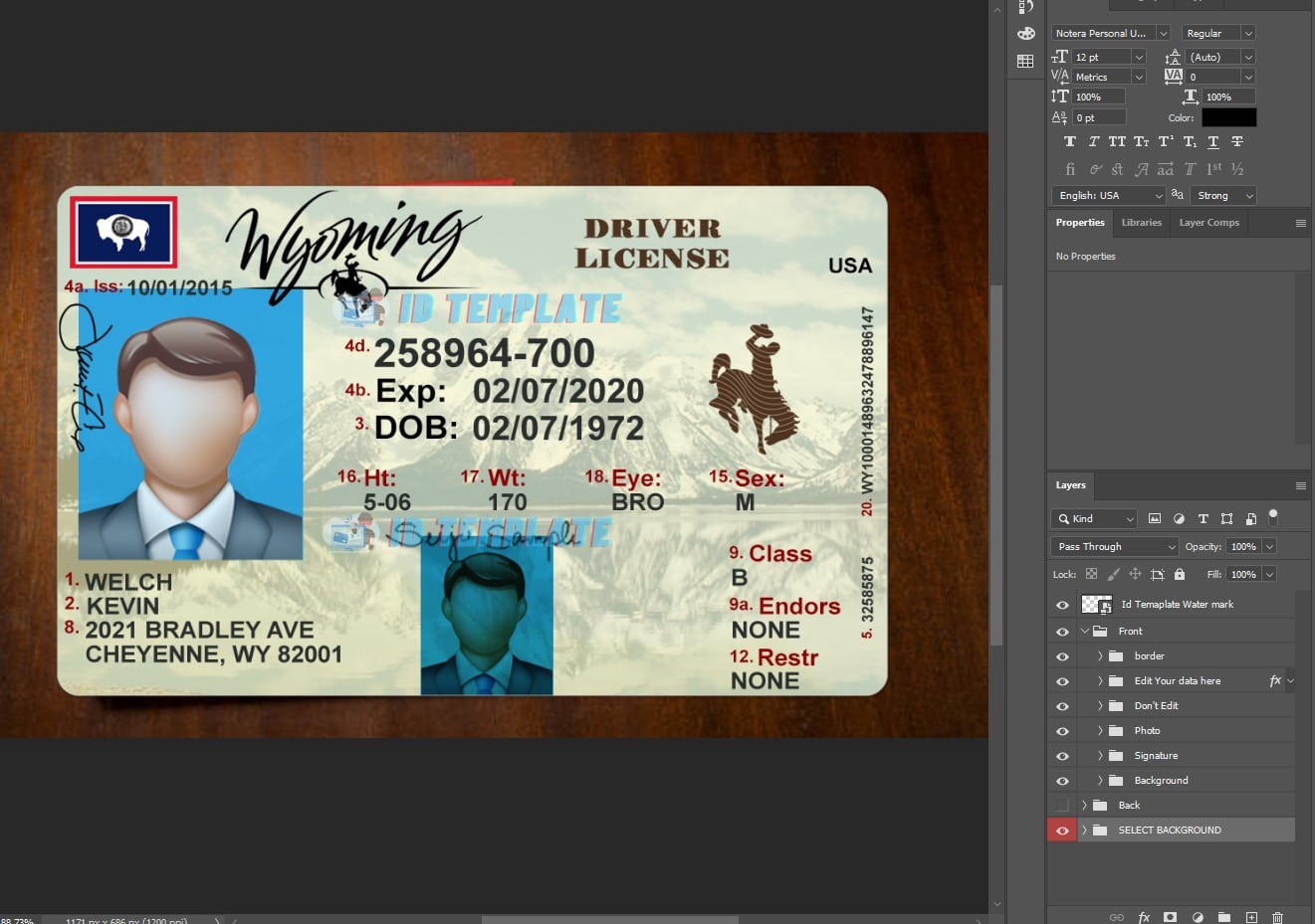 Wyoming Driving license PSD Template