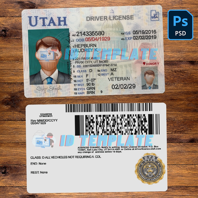 Utah Driving license Template