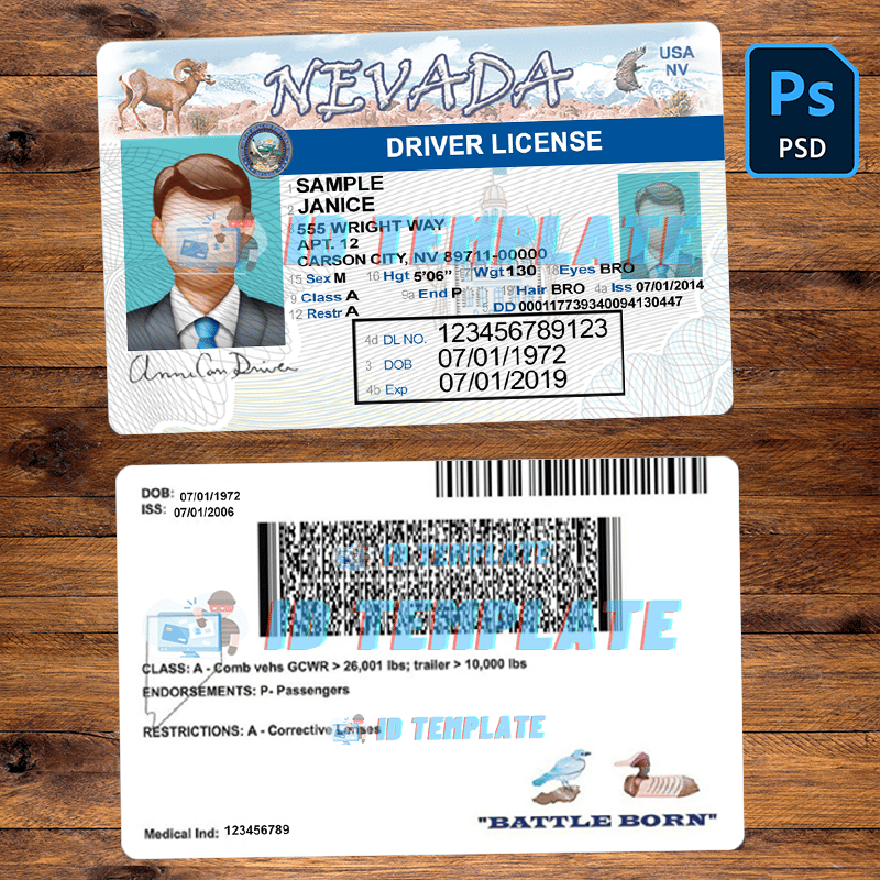 Nevada Driving license Template