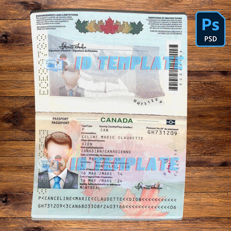 canada passport editable photoshop template psd free download