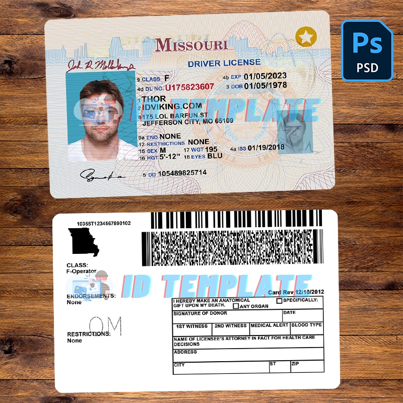 Missouri Driving license PSD Template New 1200DPI Driving license