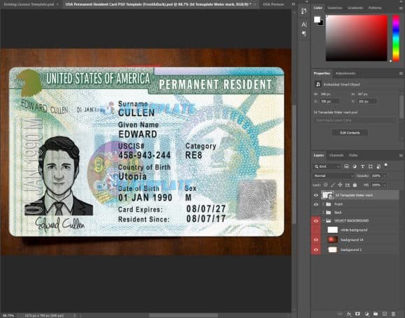USA Permanent Resident card PSD Template | Driving license Template
