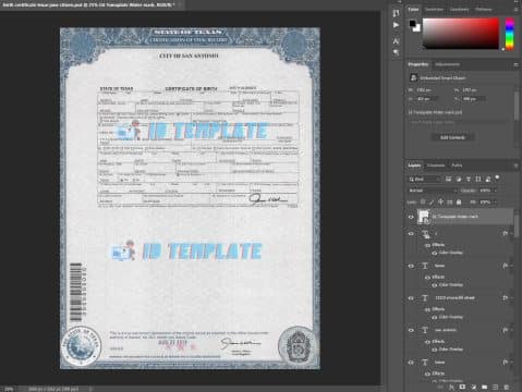 Texas State Birth Certificate PSD Template
