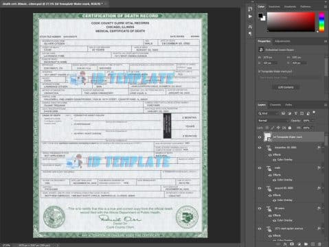 Illinois State Death Certificate PSD Template