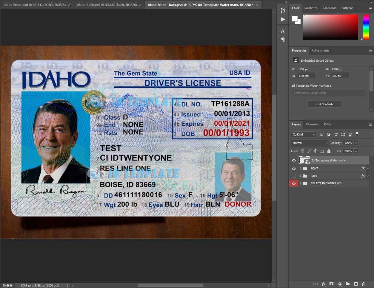 Idaho Driver license PSD Template New 1200DPI | Driving license Template