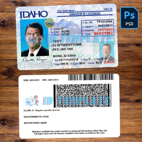 Idaho Driver license Template