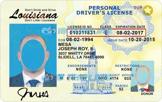 Louisiana Driving license New 1