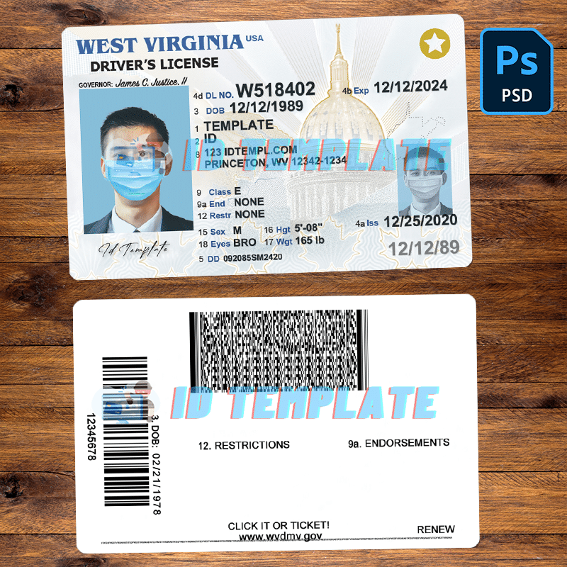 West Virginia Driving license PSD Template Driving license Template