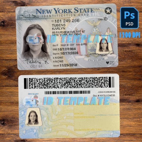 New York ID Card PSD Template New 1200DPI