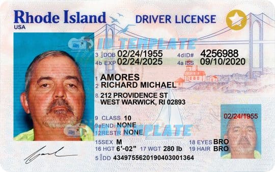 Rhode Island Driving license Template 2