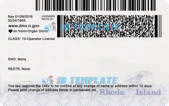 Rhode Island Driving license Template 3