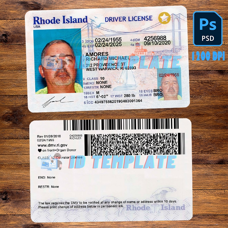 Rhode Island Driving license Template