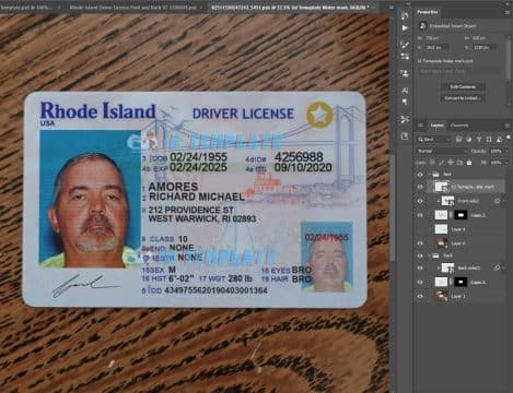 Rhode Island Driving license Template