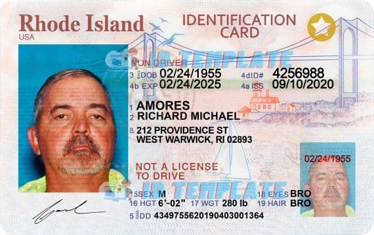 Rhode Island ID Card Font and Back