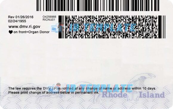 Rhode Island ID Card Font and Back