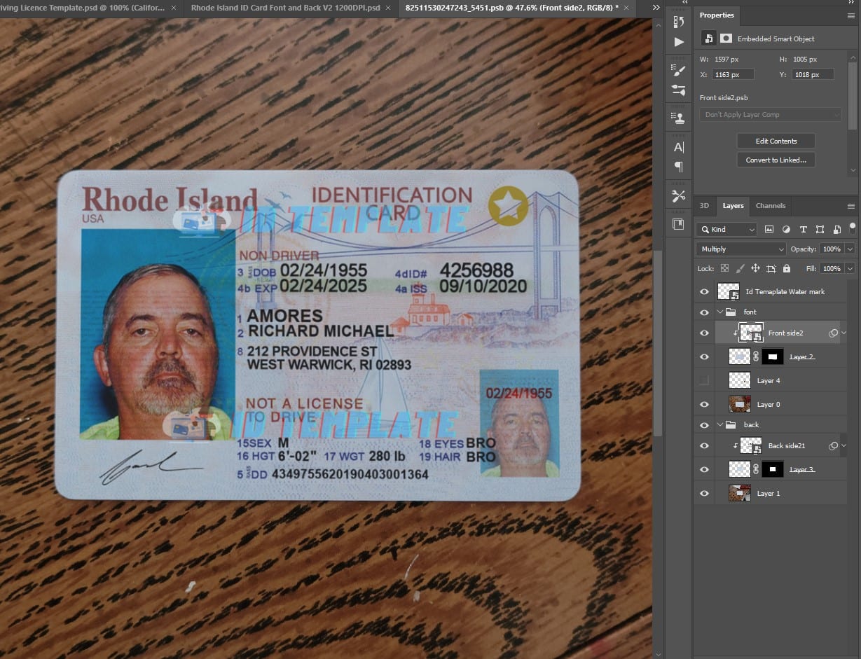 Rhode Island ID Card PSD Template New 1200DPI