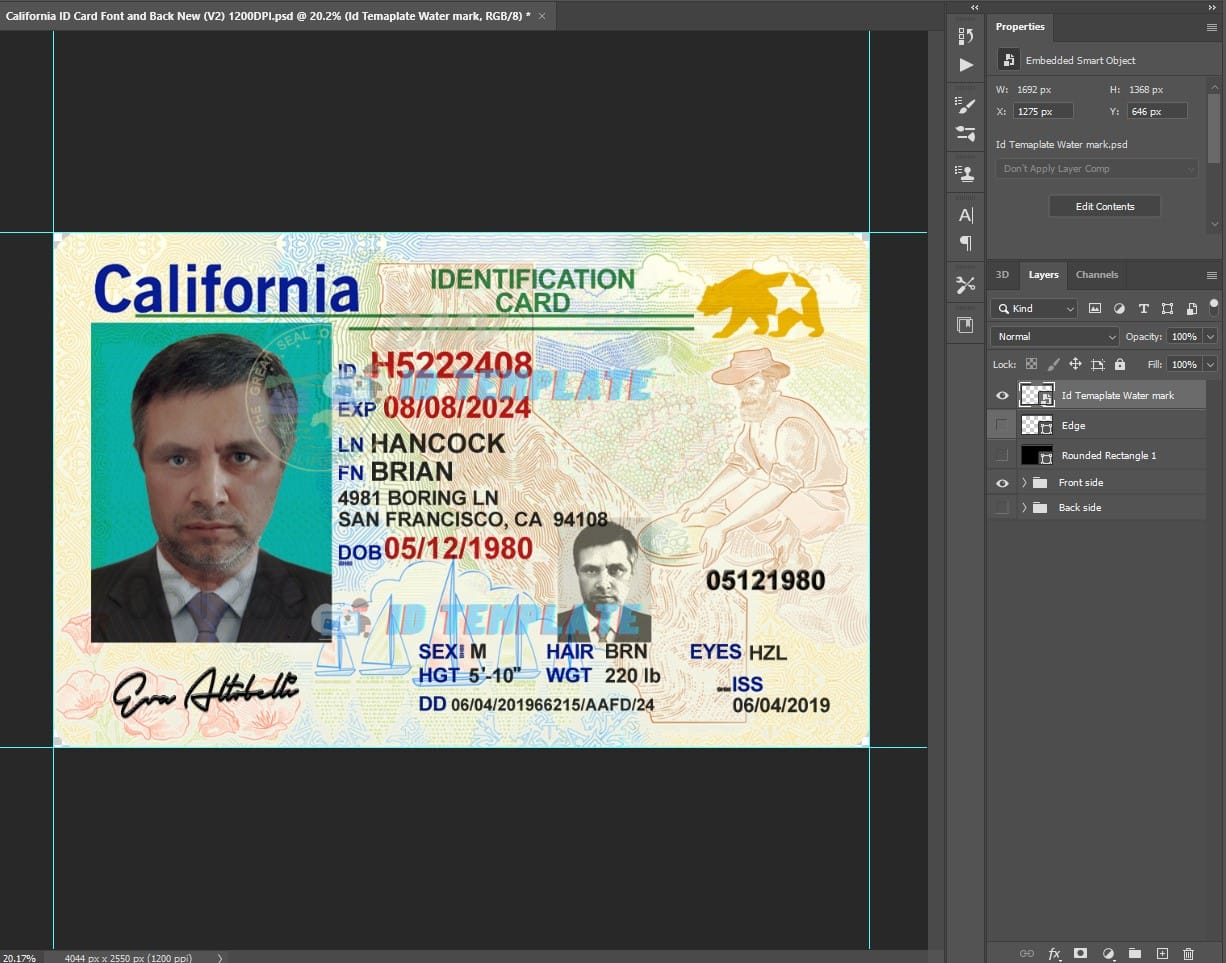 California ID Card PSD Template New 1200DPI