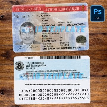 USA Employment Authorization ID Card Template