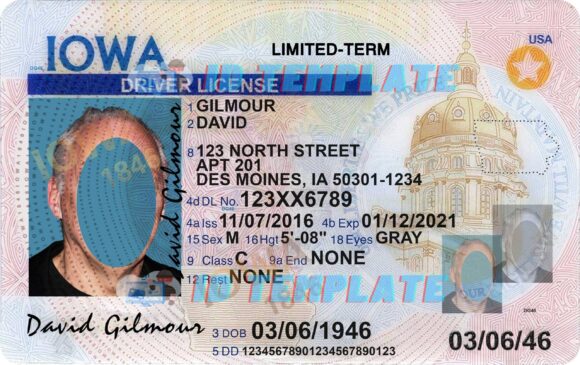 Iowa Driving license template