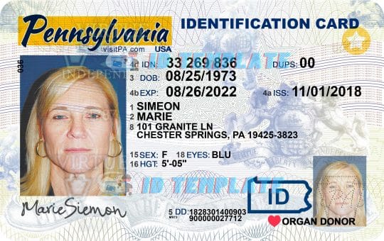 Pennsylvania ID Card Template