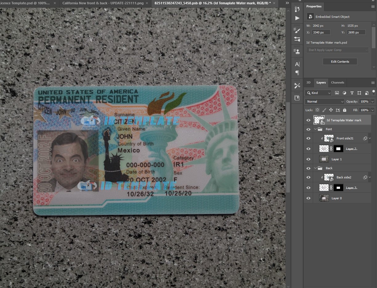 USA Green Card PSD Template Current Version 2023
