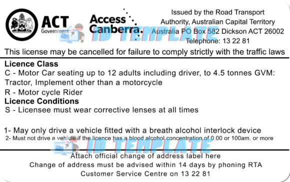 Australian Capital Territory Driving license