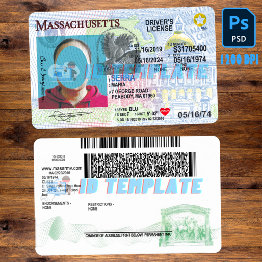 Massachusetts Driving License PSD Template New V3 1200DPI