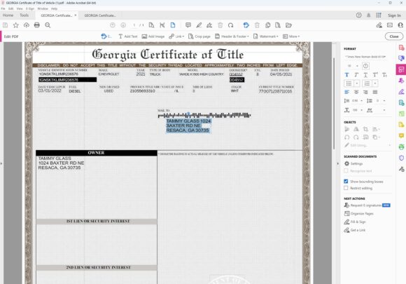 GEORGIA Certificate of Title of Vehicle