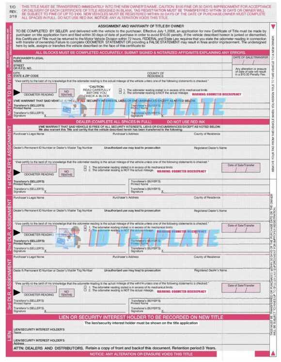 GEORGIA Certificate of Title of Vehicle