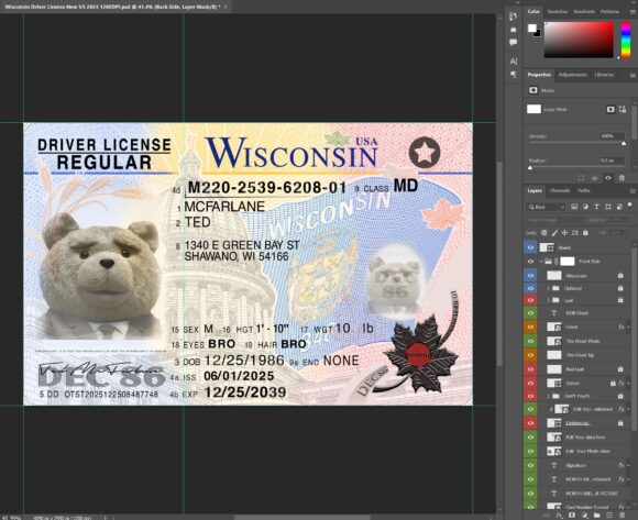 Wisconsin Driving license PSD Template New 2024 V3 1200DPI - Image 2